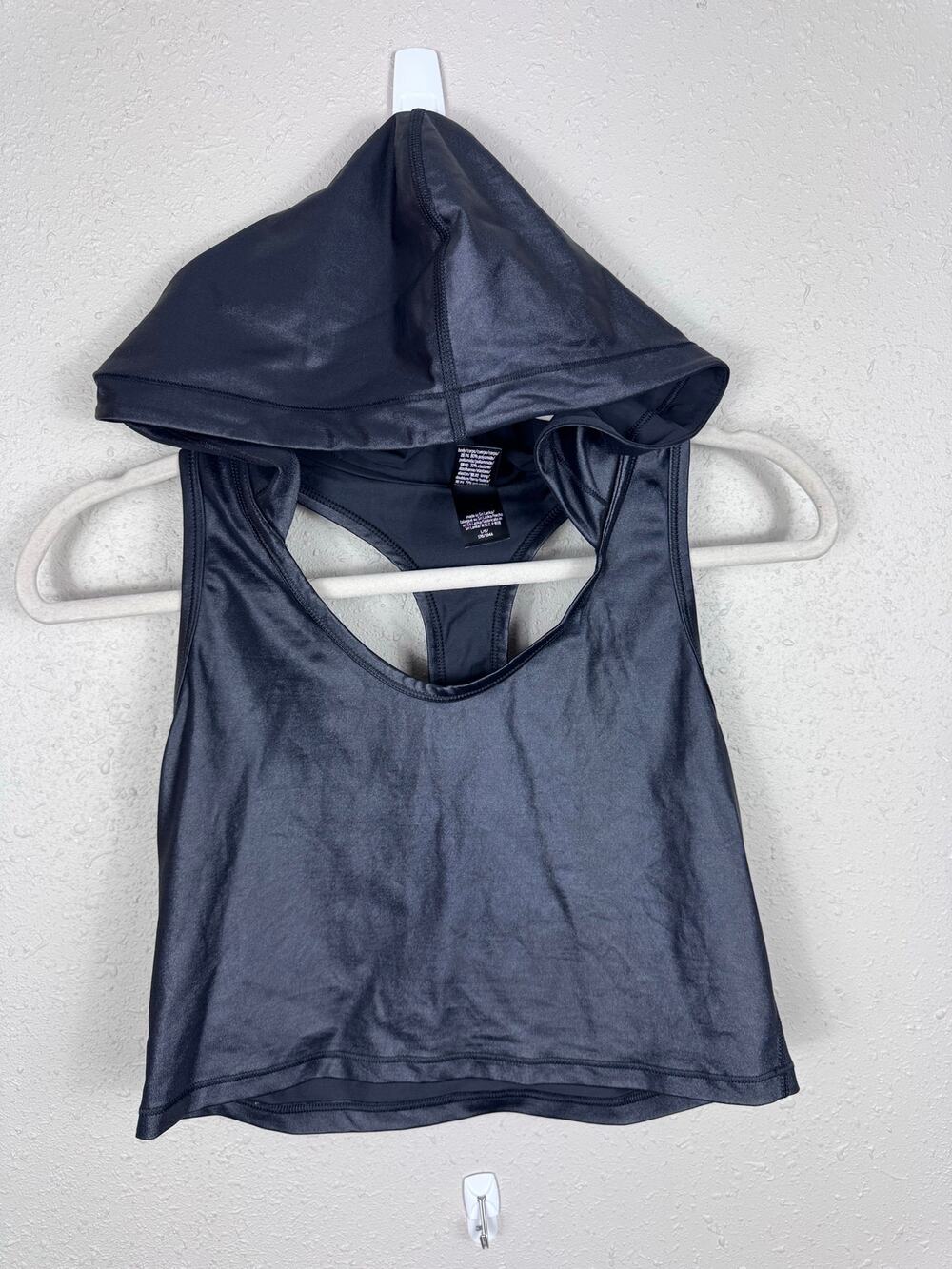 Victoria's Sport Metallic Black Cropped Tank with Hood Size Large